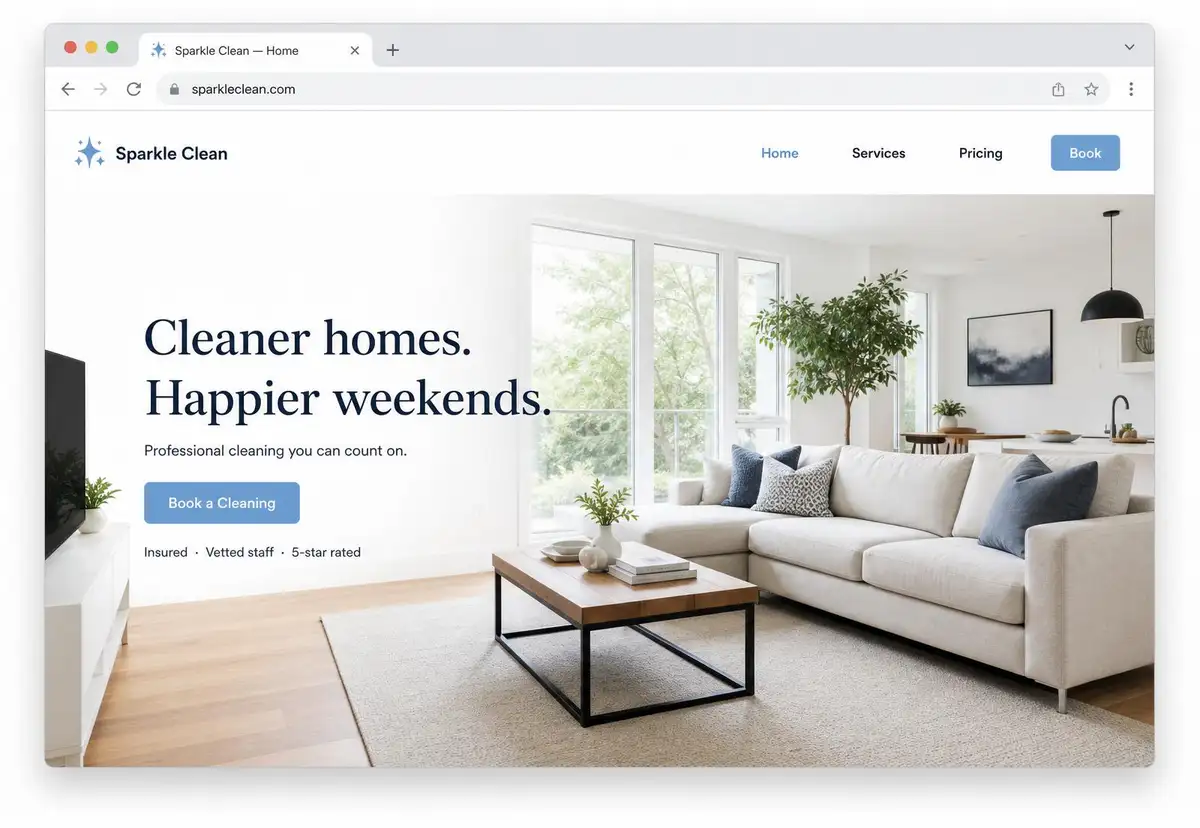Example cleaning service website design by CoreLinkDev.