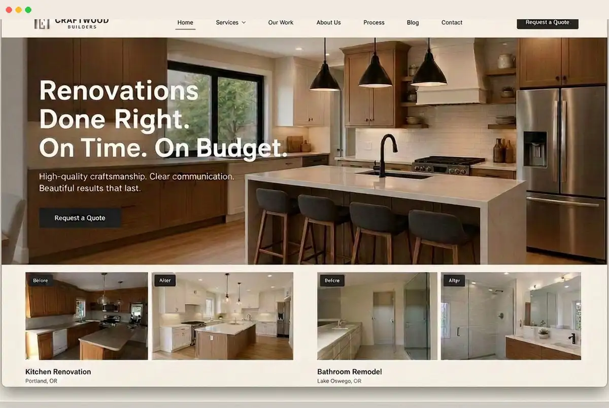 Example general contractor website design by CoreLinkDev.