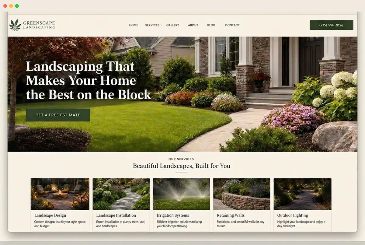 Example landscaping website design by CoreLinkDev.