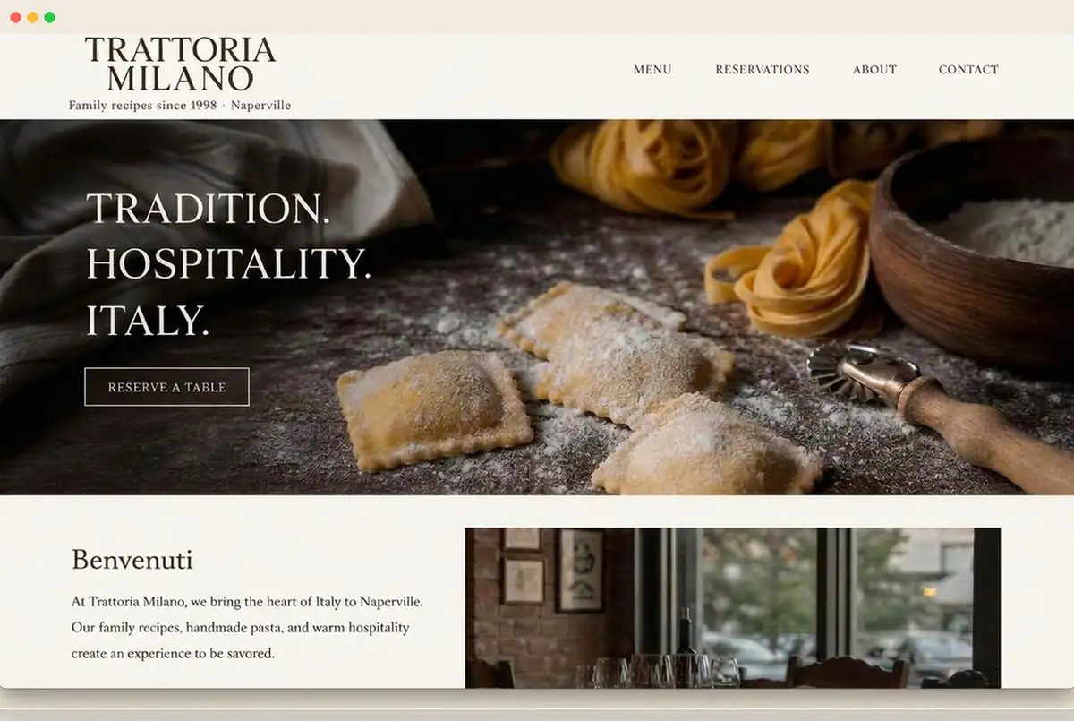Example restaurant website design by CoreLinkDev.