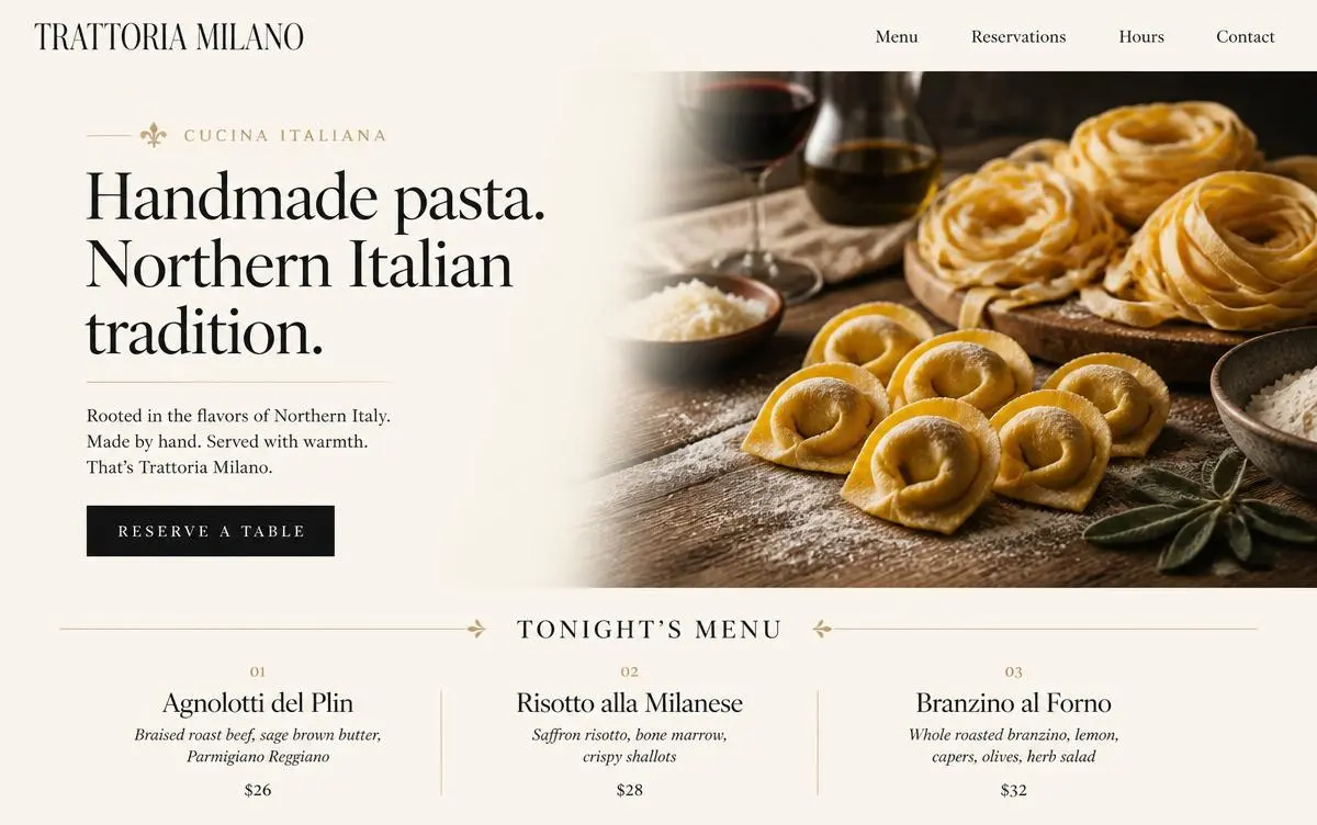 Restaurant website concept by CoreLinkDev.